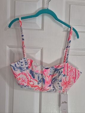 Lilly Pulitzer Pink & Blue Sawyer Bustier Crop Top NWT